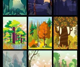 Forest Scenery Paintings Collection Colorful Classic Design