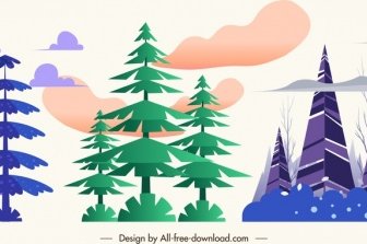 Ícones De árvores Da Floresta Design Verde Violeta
