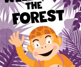 森林之旅廣告攝影師圖標彩色卡通猴子