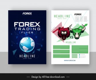 Forex Flyer Templates Dynamic Globe Bear Bull Heads Decor