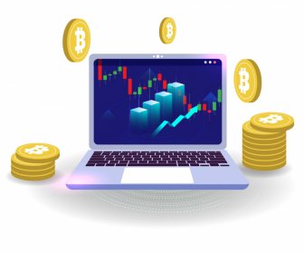 Forex Investment Design Elements Laptop, Charts Bitcoin Sketch