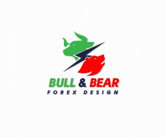 Forex Logotipo Modelo Bull Bear Cabeça Flat Capital Letras Decoração