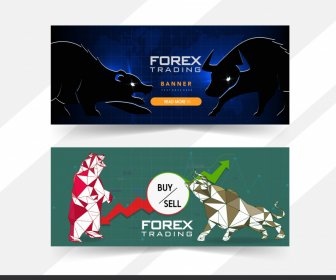  Forex Trading Banner Bull Bear Low Polygon Design