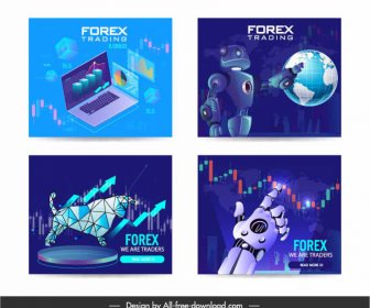 Forex Trading Banner Collection Tecnología Elementos Decoración