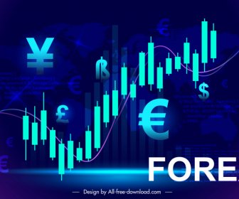 Forex Ticaret Afiş şablonu Dinamik Para Birimi öğeleri çubuk Grafik çizimi