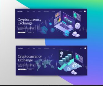 Forex Trading Banner Templates 3d Technology Business Elements Decor