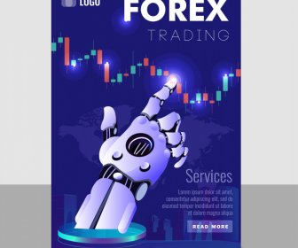 Forex-Handelsbanner 3D-Roboterhand-Chart-Skizze