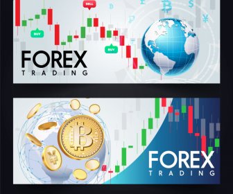 Forex Trading Banners Globe Coins Chart Decor