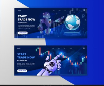Forex Trading Banners Robot Techno Earth Chart Decor