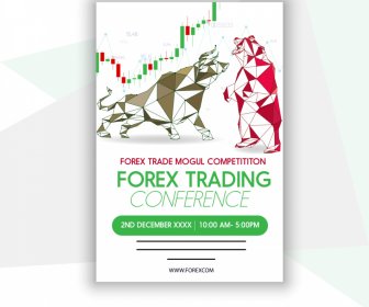 Forex Trading Conference Poster Fighting Bull Bear Sketch Low Poly Decor
