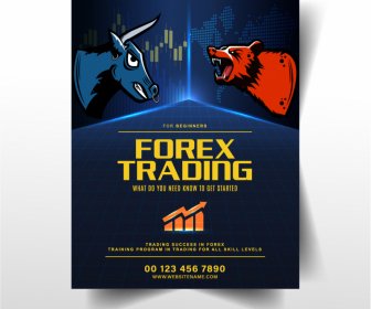 Forex Trading Flyer Template Flight Bear Bull Sketch Dark Design