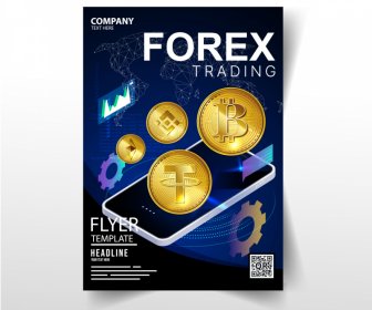  Forex Trading Flyer Template 3d Digital Coins Smartphone Gear Sketch