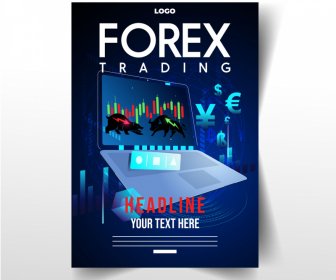 Forex Trading Flyer Modèle 3d Ordinateur Portable Stock Commerce éléments Décor