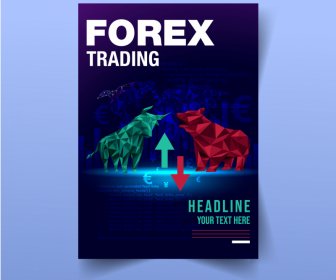  Forex Trading Flyer Vorlage 3D Low Polygonal Bull Bear Business Elemente Dekor