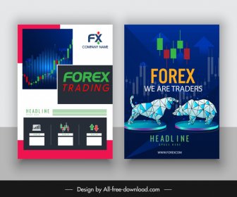 Forex Trading Flyer Templates Lowpoly Bear Bull Chart Sketch