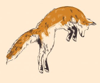 Fox Icono Animal Caza Boceto Dibujado A Mano Retro