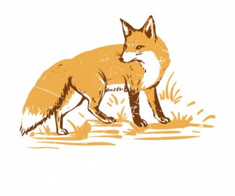 fox animal icon retro handdrawn sketch