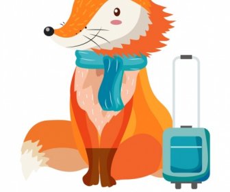 Fox Animal Icon Travel Theme Stylized Cartoon Character