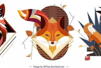 狐狸動物圖示設置豐富多彩的古典設計