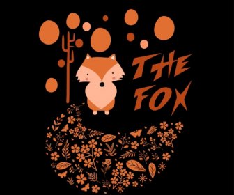 Fox Hintergrund Floral Blätter Dekoration Dunklen Hintergrund