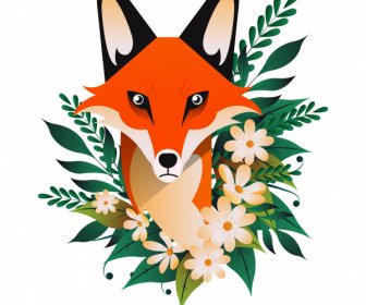 Fox Flower Painting Colorful Classical Flat Sketch