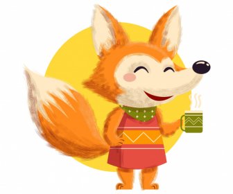 Fox Icon Cute Stylized Cartoon Character Colorful Classic