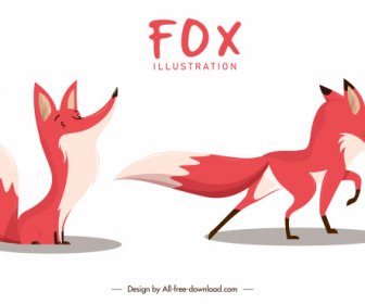 Fox Icons Colored Cartoon Sketch Sitting Standing Gestures