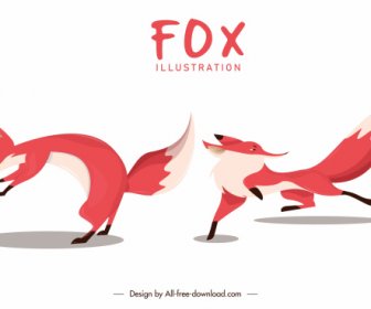 Fox Icons Dynamic Design Cartoon Characters Sketch