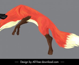 Fox Lukisan Melompat Gerakan Berwarna Sketsa Klasik