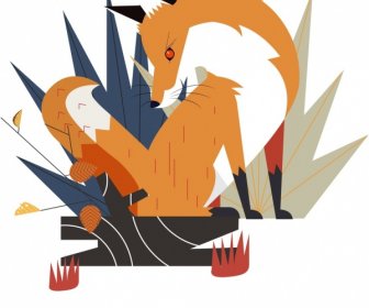狐狸野生動物繪畫古典色彩裝飾