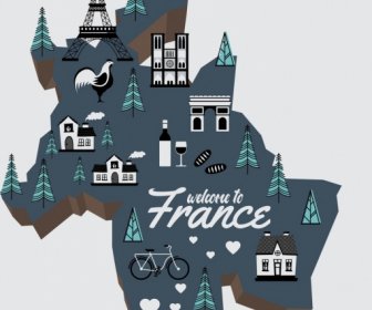 Decorazione Di Simboli Specifici Di Francia Sfondo Mappa
