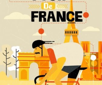 프랑스 자전거 대회 배너 자전거 아이콘 클래식 디자인