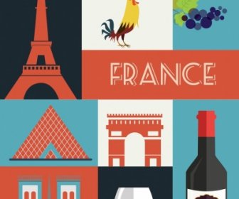 La Francia Disegno Colorato Piatto Simboli