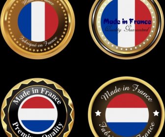 Bandiera Francia Medaglie Collezione Design Lucidi Cerchi Dorati
