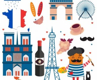 france tourism advertisement multicolored symbols decoration