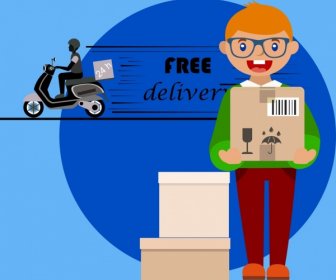 Free Delivery Banner Delivering Boy Icon Colored Design