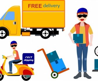 Free Delivery Design Elements Various Flat Colored Types