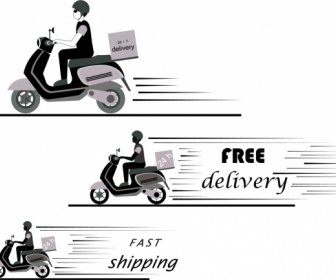 免费送货图标摩托车复古风格设置摩托车图标