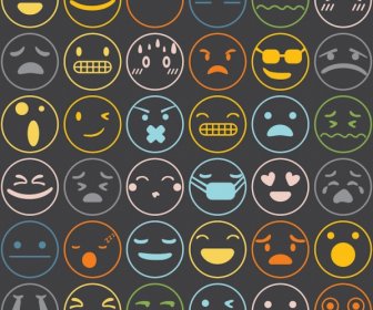 Conjunto De ícones Emoji Grátis Com Fundo Preto