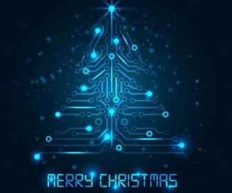 Бесплатные Векторные абстрактный голубые светящиеся технологии Рождественская елка