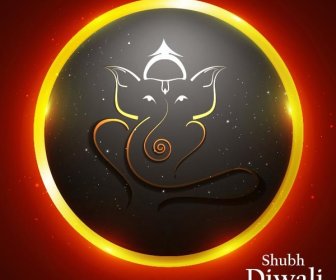 Kostenlose Vektor Abstrakt Glühende Hindi Lord Ganesha Logo Shubh Diwali Grußkarte