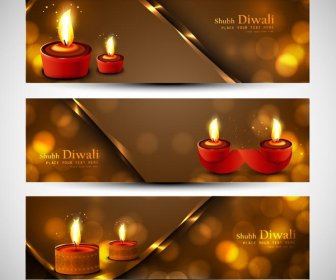 Free Vector Beautfiul Pair Of Diya Shubh Diwali Banner Set