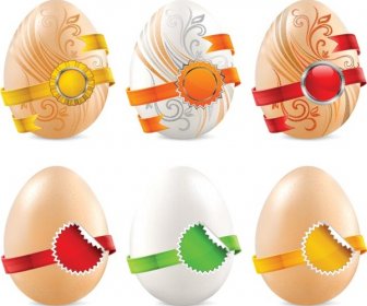 เวกเตอร์ฟรีทำงานศิลปะบนไข่ด้วยริบบิ้นและป้ายชื่อสวยงาม