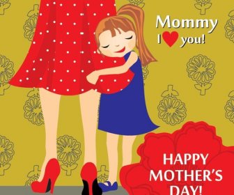 Free Vector Beautiful Daughter With Mom Happy Mother8217s Day Card