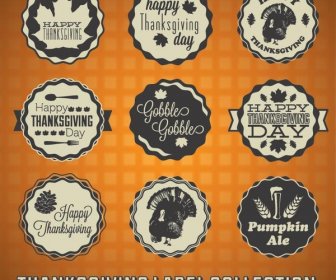 Kostenlose Vektor Schöne 9 Verschiedene Vintage Thanksgiving Etiketten Und Stempel