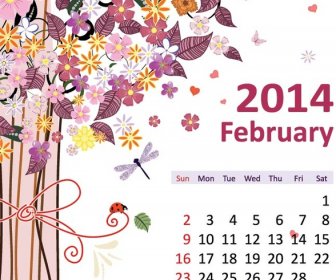 自由向量美麗的花背景 2月14日曆