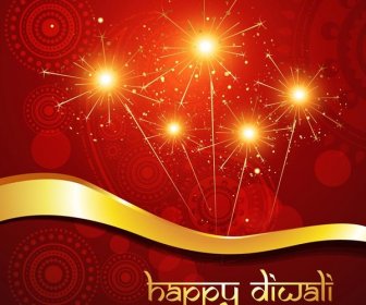 Bebas Vektor Indah India Happy Diwali Festival Dengan Kembang Api Dan Bunga Seni Dalam Latar Belakang Template