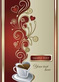 Бесплатные Векторные красивая любовь чашку кофе на красные и желтые цветочные искусства брошюру шаблон