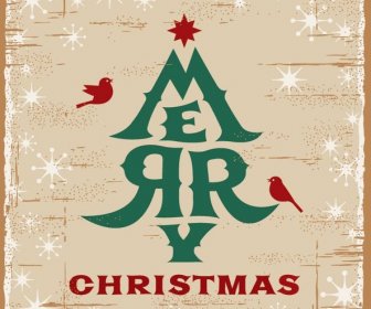 Vektor Gratis Indah Merry Tipografi Retro Kartu Natal