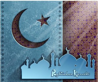 Vektor Gratis Masjid Indah Dengan Cresent Bulan Ramadhan Kareem Kartu